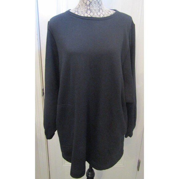 FP Beach Free People Black Tunic Sweatshirt Dress Side Pockets Over Sized Sz SP - Picture 1 of 6